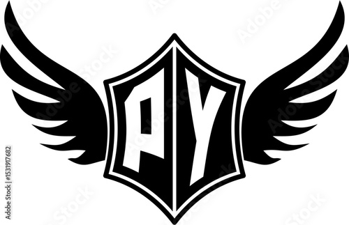 PY logo emblem with winged and shield template