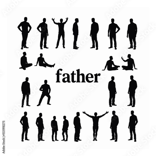 Diverse silhouettes of fathers in various poses