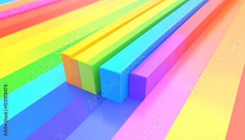 Wallpaper Mural 3D render of multicolor cubes forming an abstract geometric shape with a rainbow background Torontodigital.ca