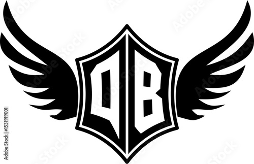 QB logo emblem with winged and shield template