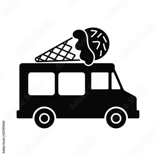 Ice cream truck icon black and white graphic
