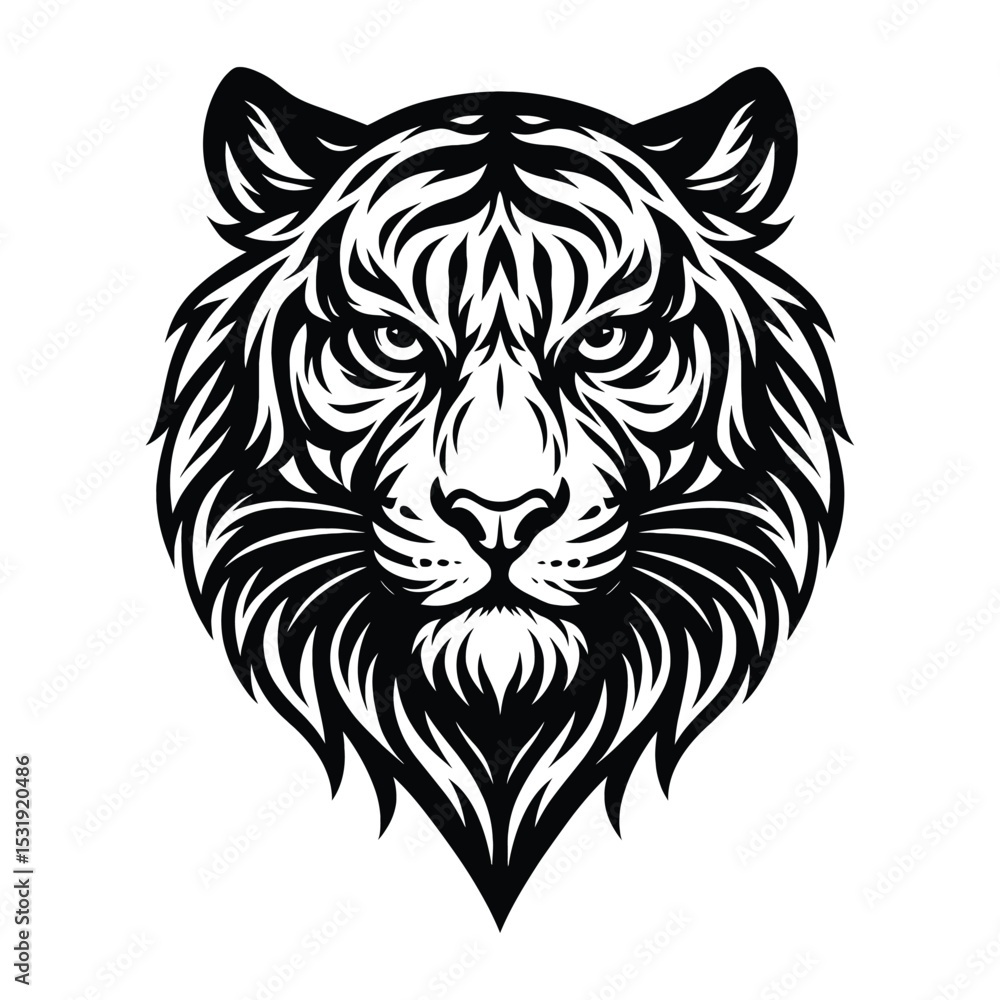 Fierce Tiger Head Vector Art Black and White Tribal Design Fierce Tiger Head Vector Art Black and White Tribal Design
