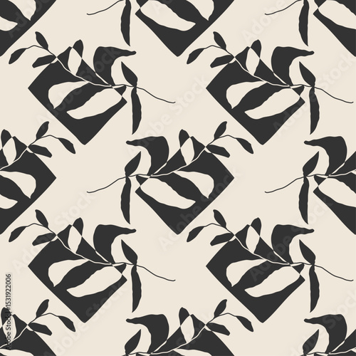Trendy minimalist seamless botanical pattern with abstract creative hand drawn composition