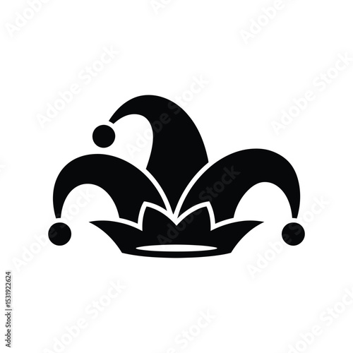 Simple black jester hat icon illustration