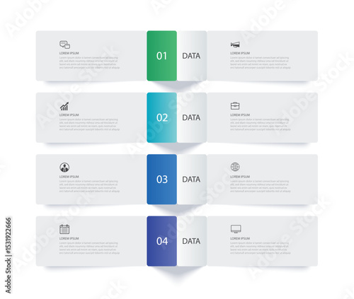 4 data infographics rectangle tab index template. Illustration business abstract background.