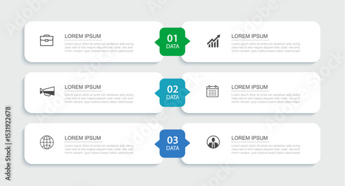 3 data infographics rectangle tab index template. Illustration business abstract background.