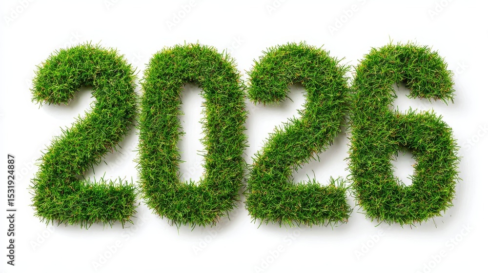 2026 the numbers made of green grass, isolated on a white background, flat lay 2026 the numbers made of green grass, isolated on a white background, flat lay