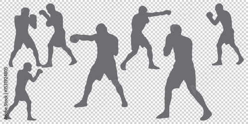 a Silhouette Vector Set of Muay Thai Fighters in Action Poses – Boxing  EPS 10