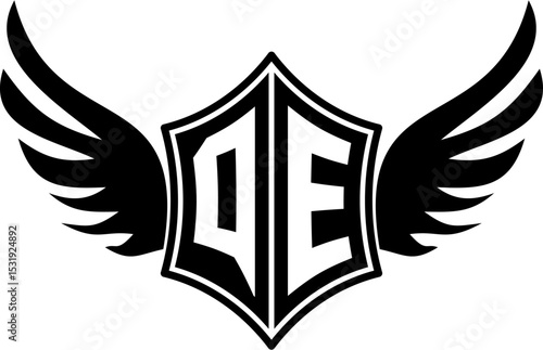 QE logo emblem with winged and shield template