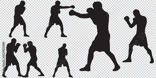 Boxing Silhouette Vector Set. Fighters in Action Poses for Fitness and Combat Sports Design EPS 10