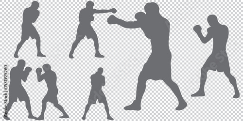 Boxing Silhouette Vector Set. Fighters in Action Poses for Fitness and Combat Sports Design EPS 10