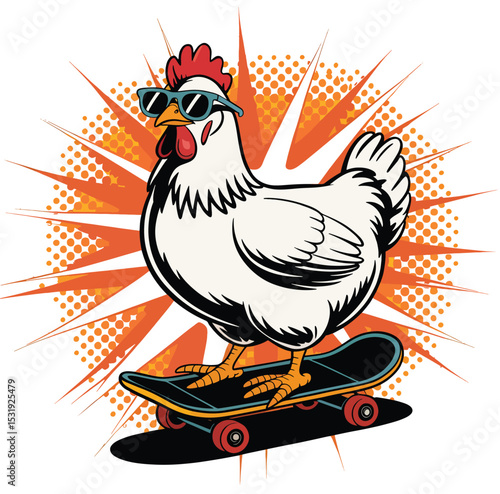 Cool chicken on skateboard pop  vector art design