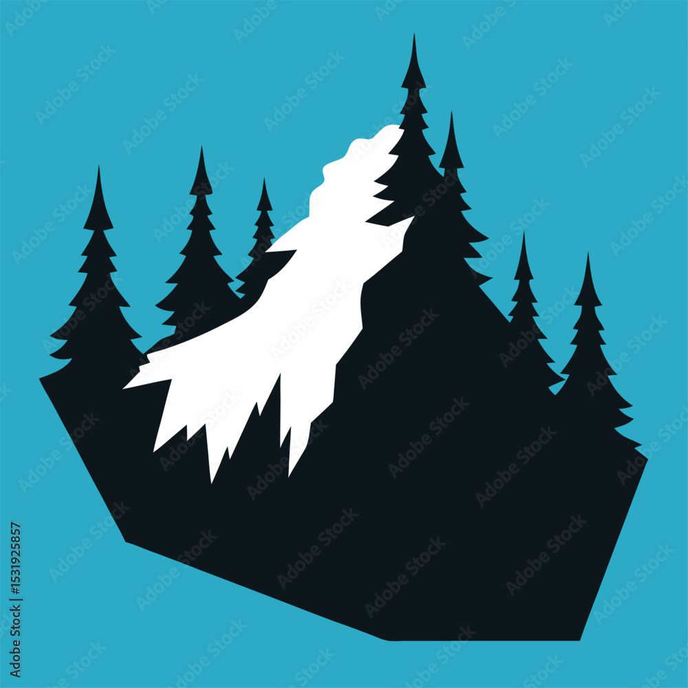 Obraz premium Snowy Mountain Peak with Pine Trees