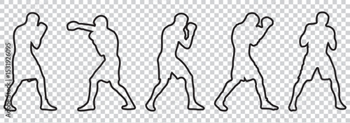 Silhouette Icon Set of a Boxer Throwing a Punch — Minimalist Boxing Action Icons EPS 10