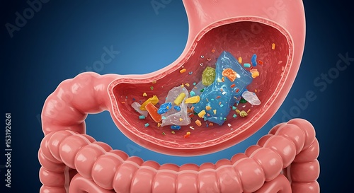 Microplastics in Human Digestive System: A 3D Rendering