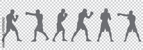 Silhouette Icon Set of a Boxer Throwing a Punch — Minimalist Boxing Action Icons EPS 10