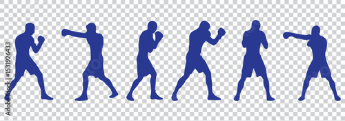 Silhouette Icon Set of a Boxer Throwing a Punch — Minimalist Boxing Action Icons EPS 10