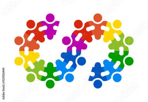 Abstract teamwork people. Infinity gear puzzle concept. Vector isolated on a white background.	