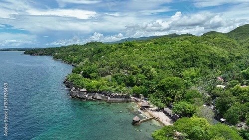 Beach coast Cebu drone Philippines Kalubian aerial sea view beautiful rock mountain landscape tourist place for recreation island and travel inshore waves, people clean water, blue sky love