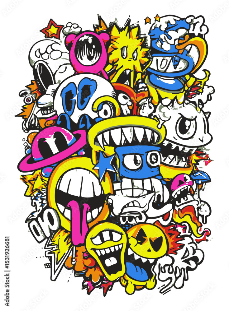 Obraz premium Colorful Abstract Vector Art of Whimsical Faces and Designs