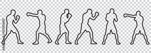 Silhouette of a man throwing a punch with body twisted and focused, silhouette of a boxer
 EPS 10