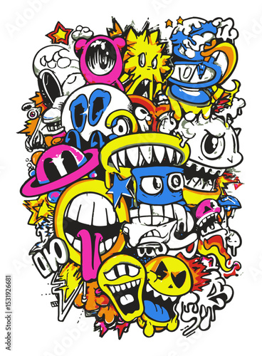 Colorful Abstract Vector Art of Whimsical Faces and Designs
