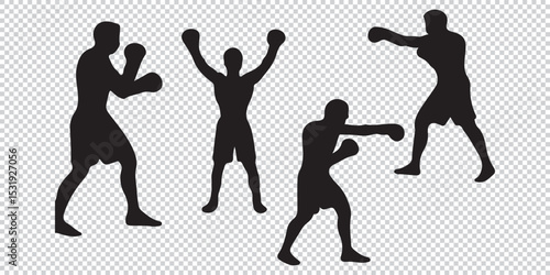 Silhouette of a man throwing a punch with body twisted and focused, silhouette of a boxer
 EPS 10