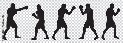 Black Silhouette Boxer in Fighting Stance Vector - Combat Sports Icon for Strength & Training EPS 10