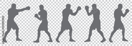 Black Silhouette Boxer in Fighting Stance Vector - Combat Sports Icon for Strength & Training EPS 10