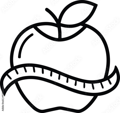 Healthy Diet Apple with Measuring Tape Outline  illustration on white background