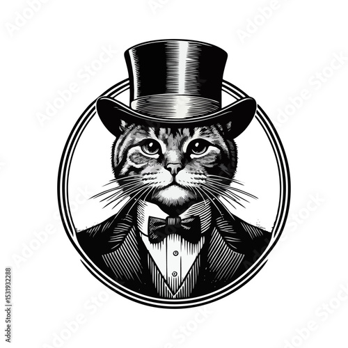 Cat Gentlemen engrave vector illustration logo icon