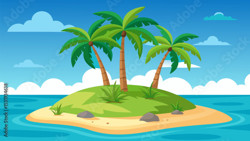 Serene Tropical Island Getaway. Palm Trees. Sandy Beach. and Azure Ocean