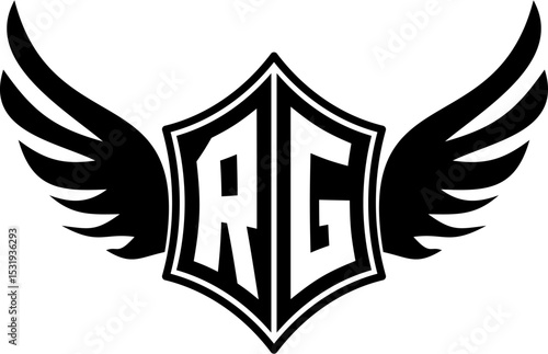 RG logo emblem with winged and shield template