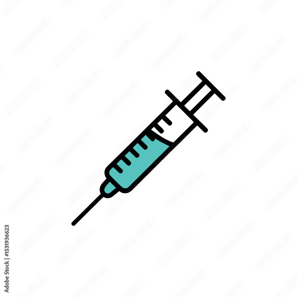 Syringe with Teal Liquid in Medical Illustration Style Isolated on White Syringe with Teal Liquid in Medical Illustration Style Isolated on White