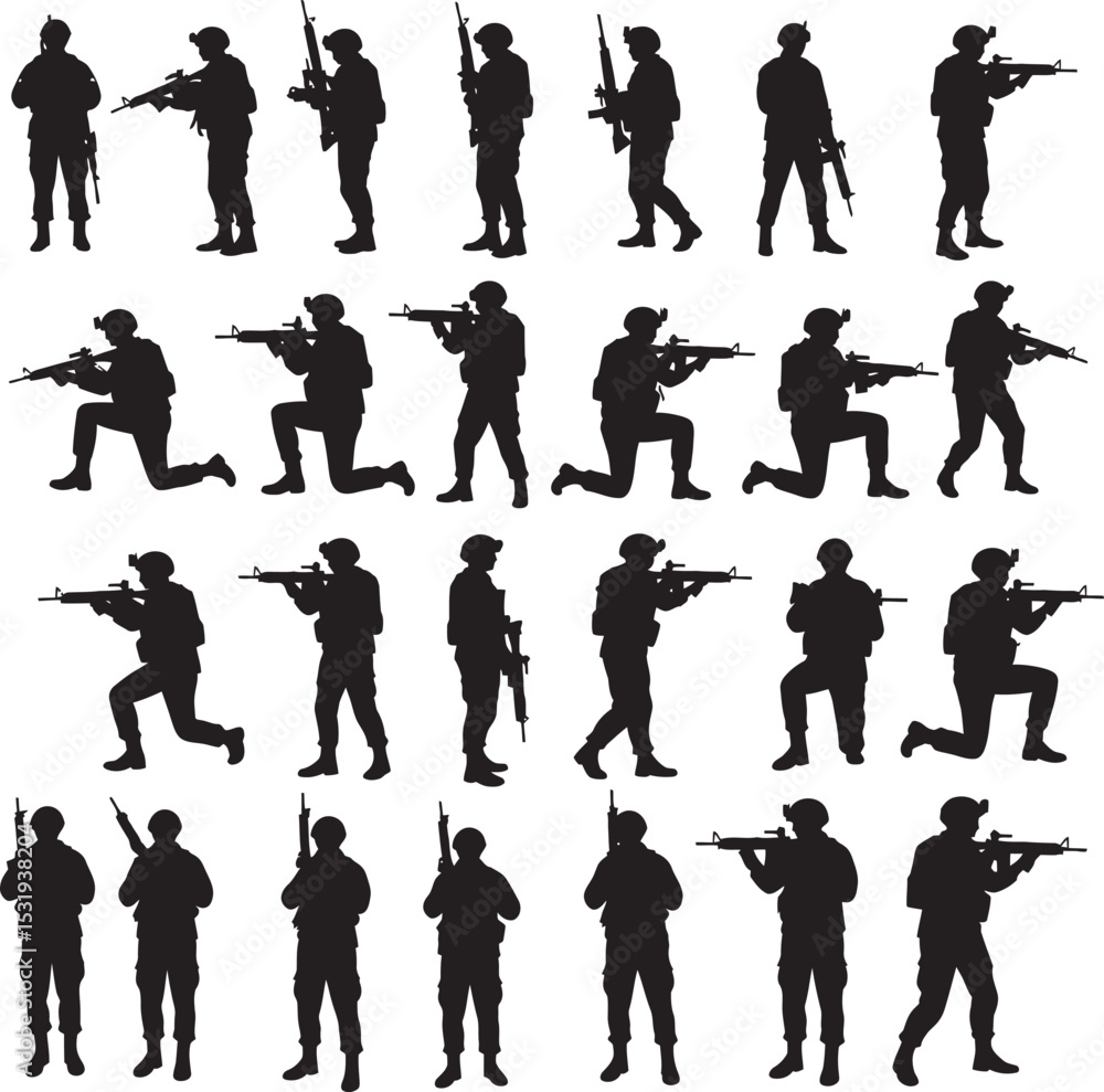 Obraz premium Soldier Art Silhouettes veterans Collection white color background