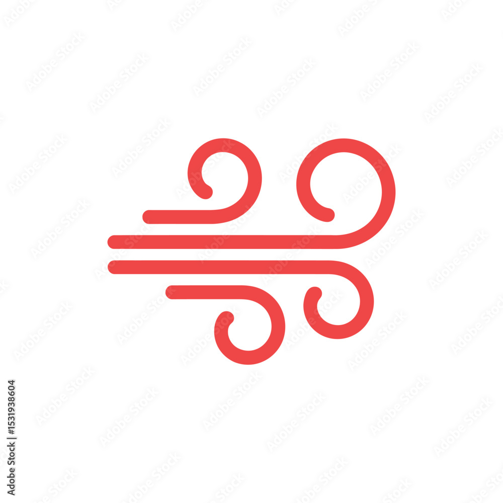 Fototapeta premium Minimalist Red Wind Icon Streamlined Design on White Background Representing Windy Conditions