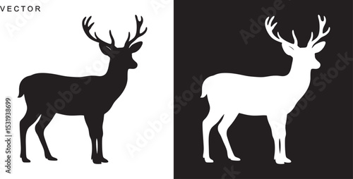 deer silhouette, deer outline, line art vector illustration on white background