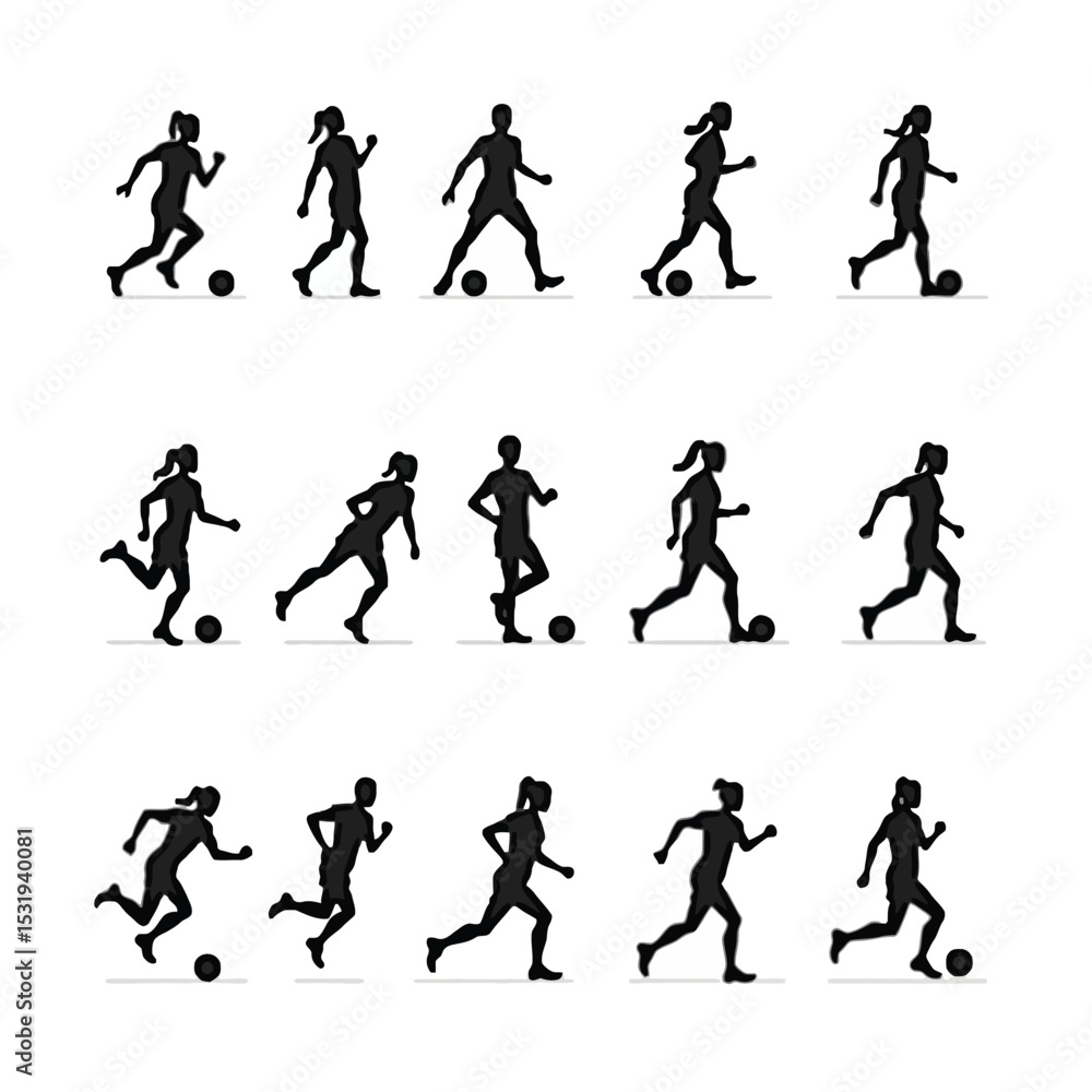 Soccer players silhouettes action poses football game Soccer players silhouettes action poses football game