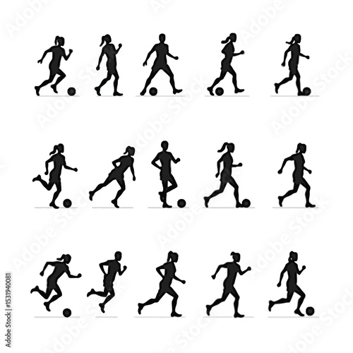 Soccer players silhouettes action poses football game