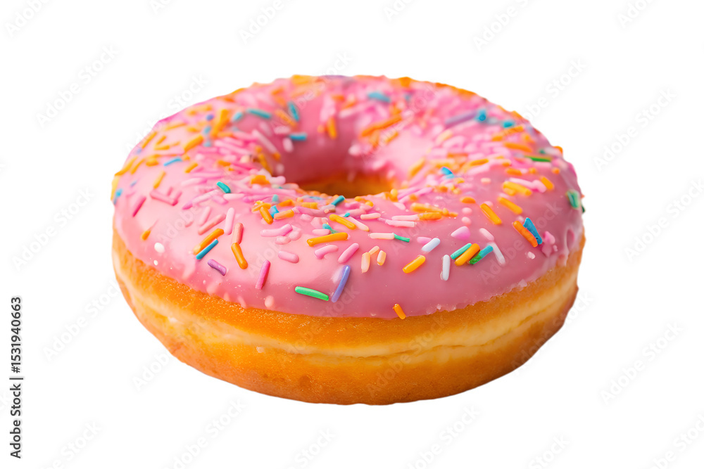 Pink Glazed Donut with Sprinkles - Tasty Dessert Treat