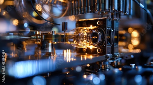 Close-up view of a complex technological assembly.