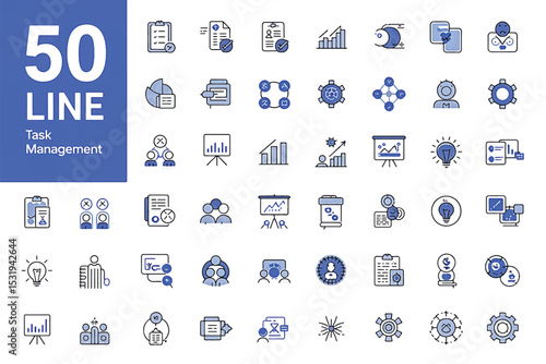 Editable Task Management Icon Set 50 Line Icons for Projects