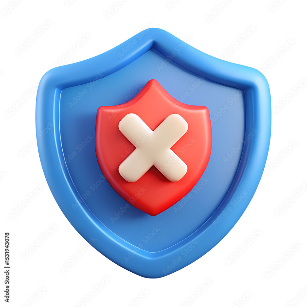 Fototapeta premium 3d render of a blue shield with a red x