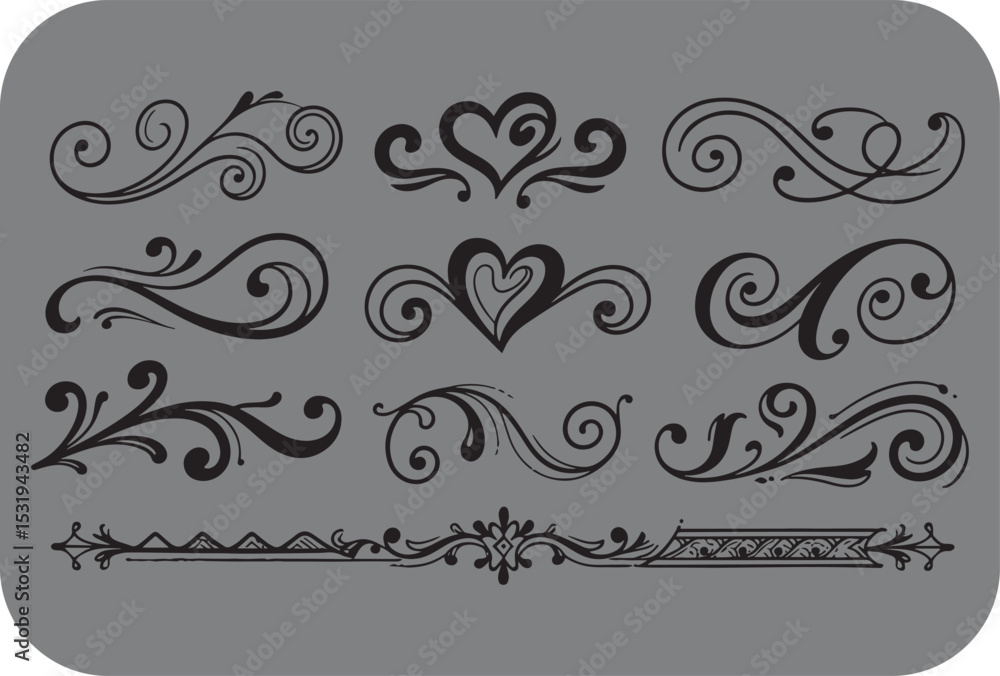Naklejka premium Collection of hand drawn flourishes swirls and borders for design projects