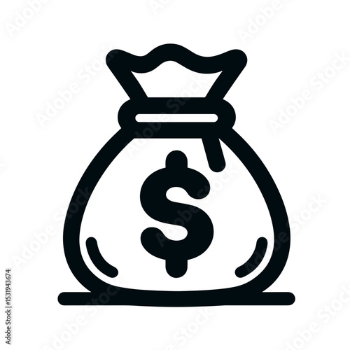 Money bag icon with dollar sign in simple black design  