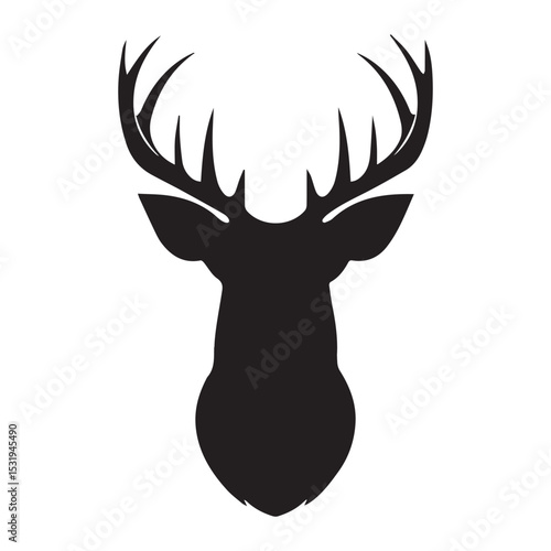 Large whitetail deer head silhouette vector flat illustration design