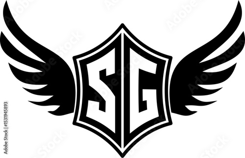 SG logo emblem with winged and shield template