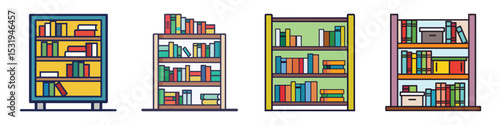 Minimalist Bookshelf Flat Illustration Modern Bookcase Vector for Home Library & Study Room Decor