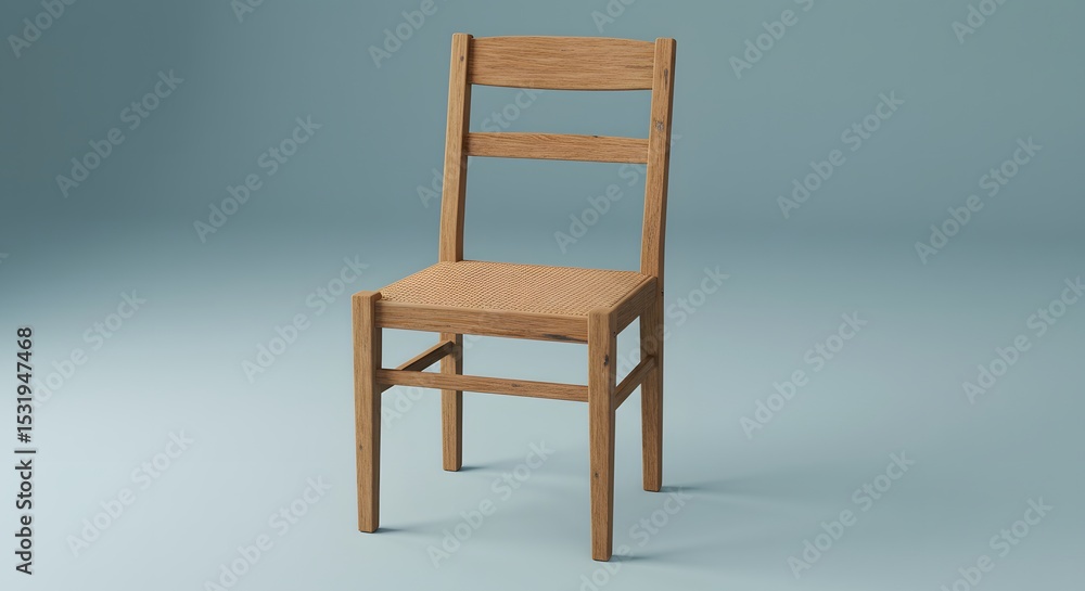 Naklejka premium Isolated Wooden Chair with Woven Seat on Blue Background