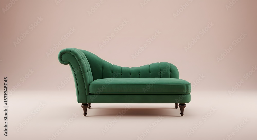 Fototapeta premium Green Chaise Lounge Sofa on a Pastel Background